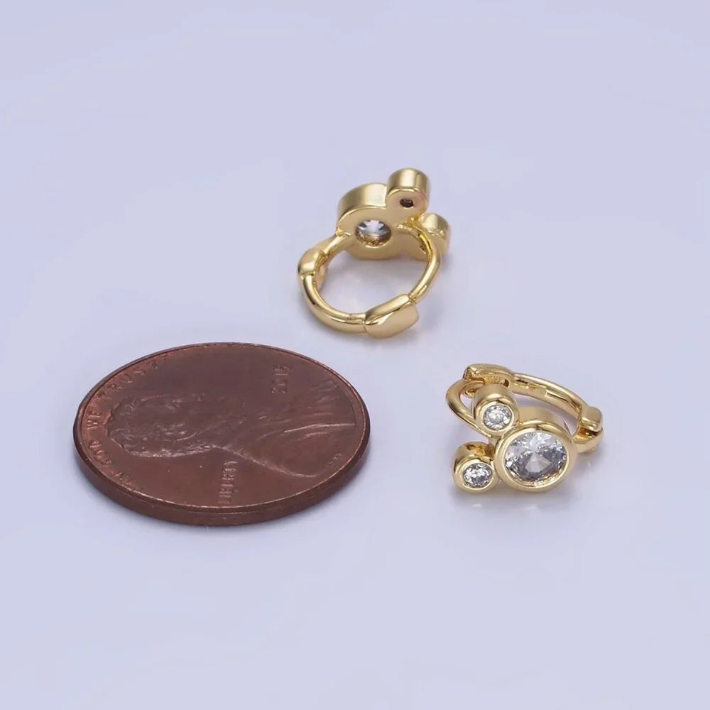 14K Gold Filled Clear Cubic Zirconia Triple Mouse Animal Huggie Earrings- Mickey - Picture 3 of 4
